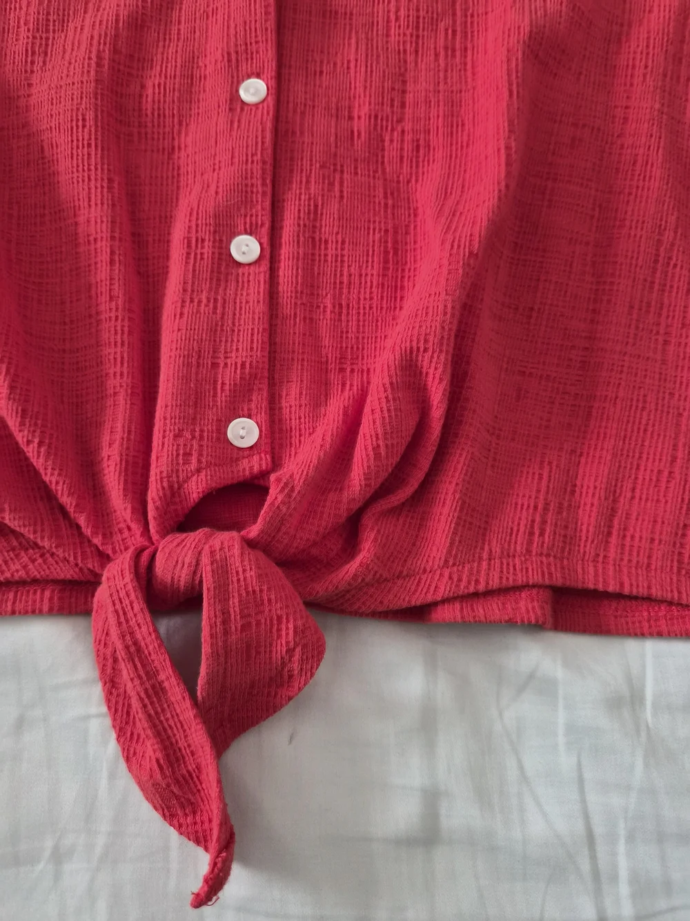 J. Crew Red Tie-Front Button V-Neck Top